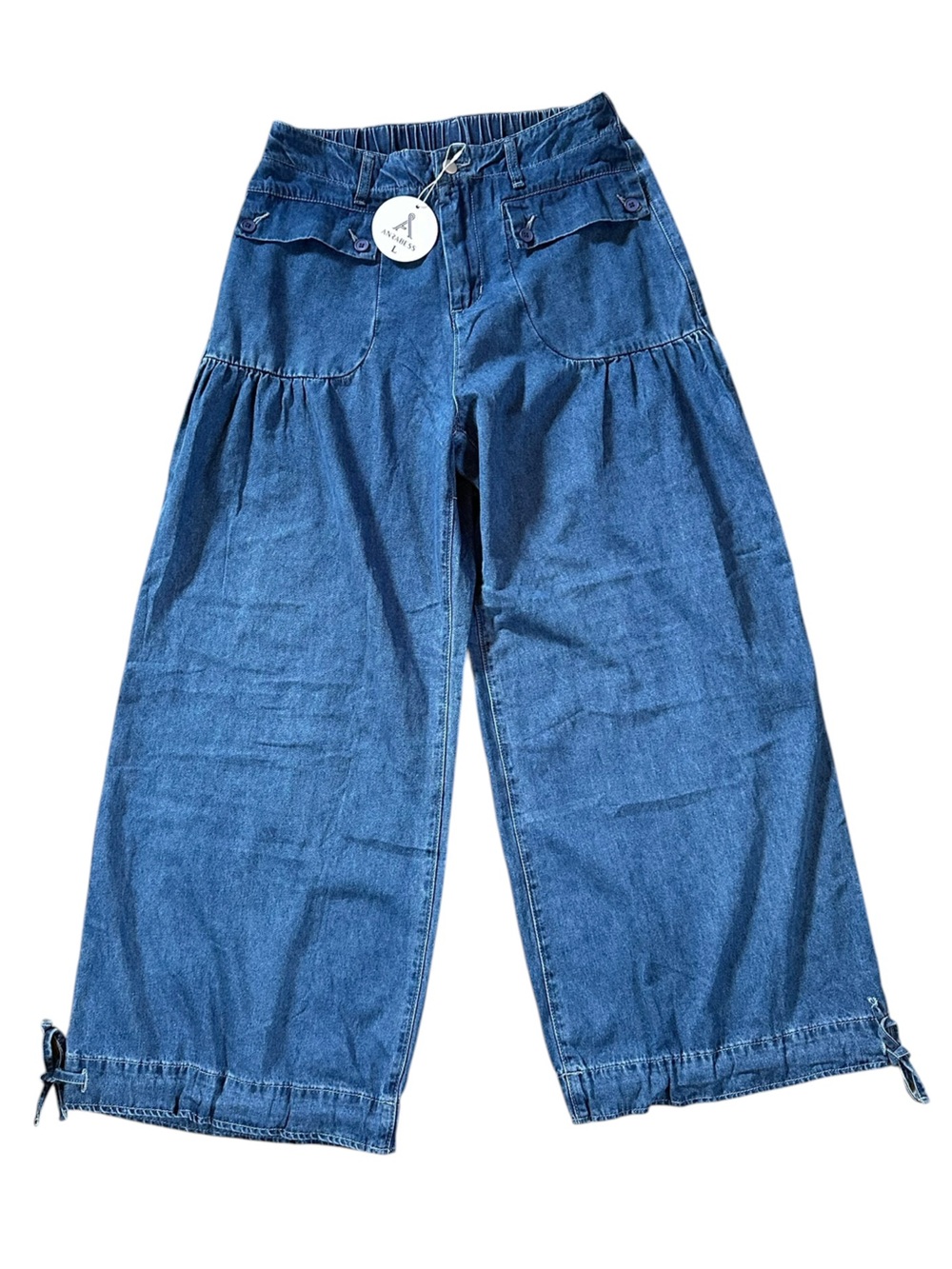 ANRABESS high rise pleated pocket wide leg pants/jeans size Large - NWT!